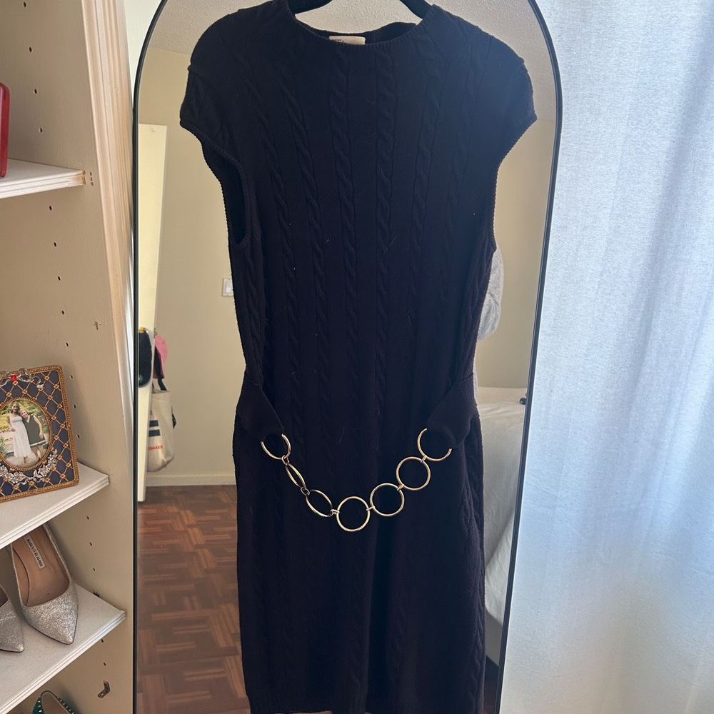 Milly Black Mini Dress with Gold Chain Detail